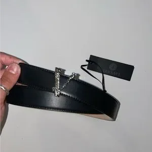 NEW WITH TAGS - VERSACE Virtus Silver Logo Belt Black - size 75/30 NEW WITH TAGS - VERSACE Virtus Silver Logo Belt... | Depop main image 4